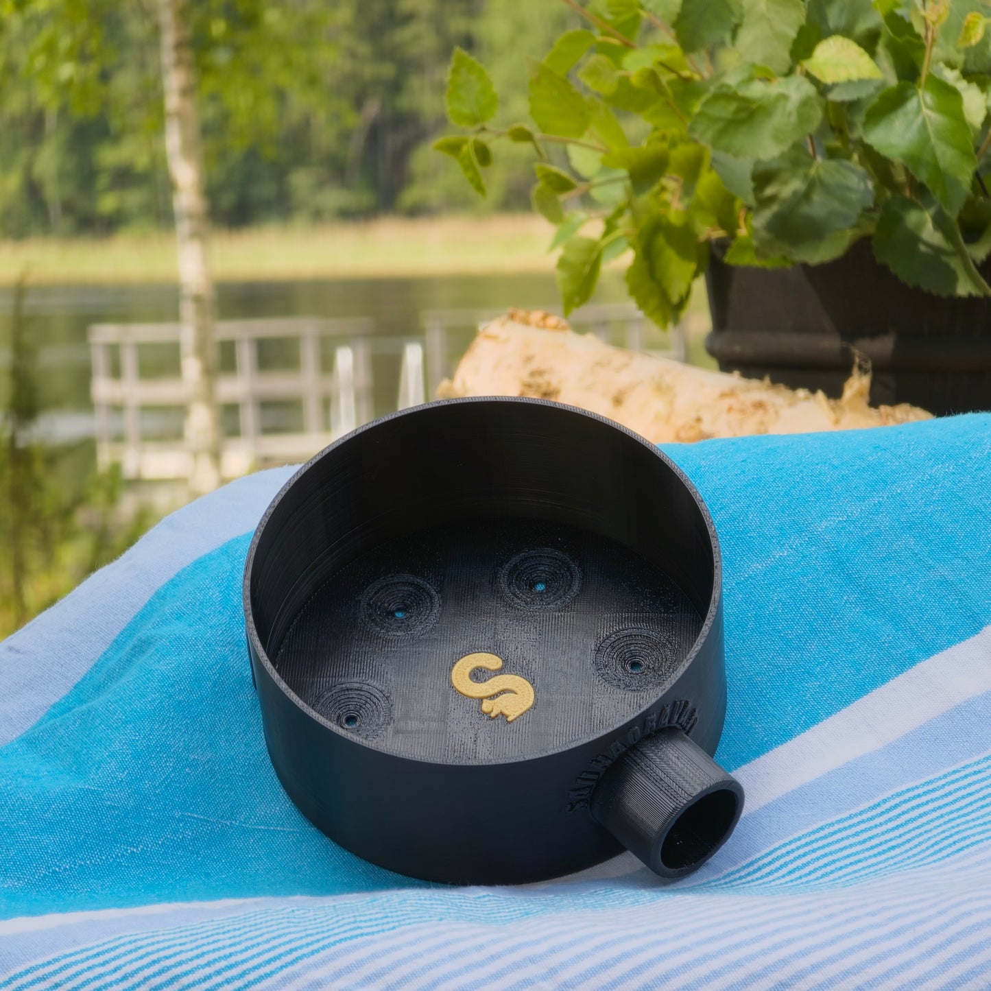 オラヴァラドル(ロウリュ用柄杓、ラージ、ブラック)6穴の交換用ベース付き